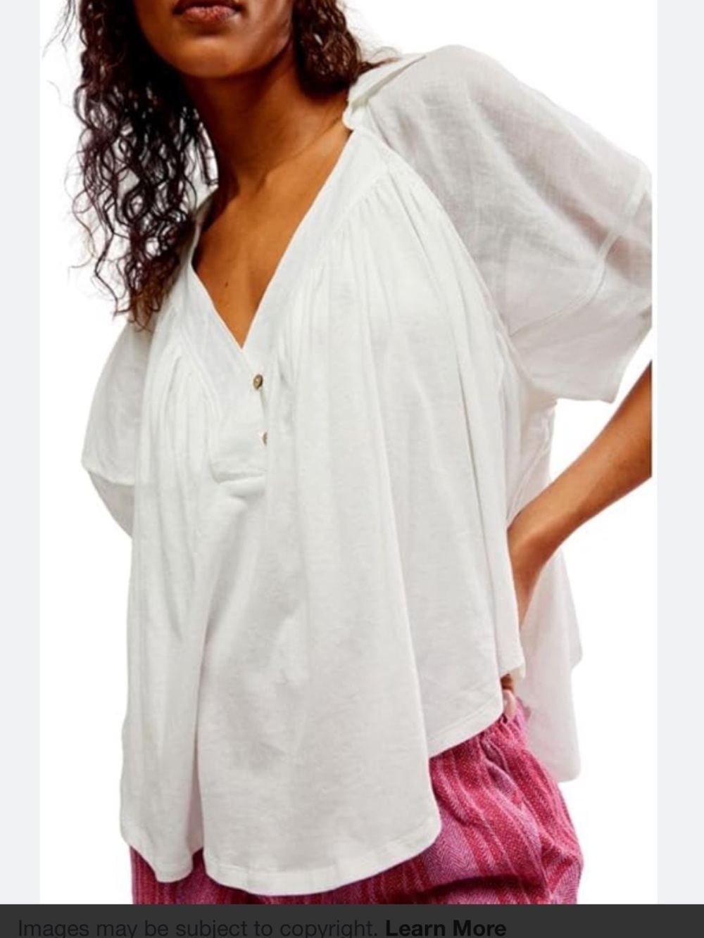 We The Free Sunray Banydoll White V-Neck Button Peasant Top, size XS